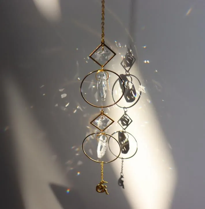 Sun Catchers Hanging Crystal Ball Beaded Ornament Garden Decorations Window Patio Lawn Moon Star Pendant Glass Prism Rainbow Maker