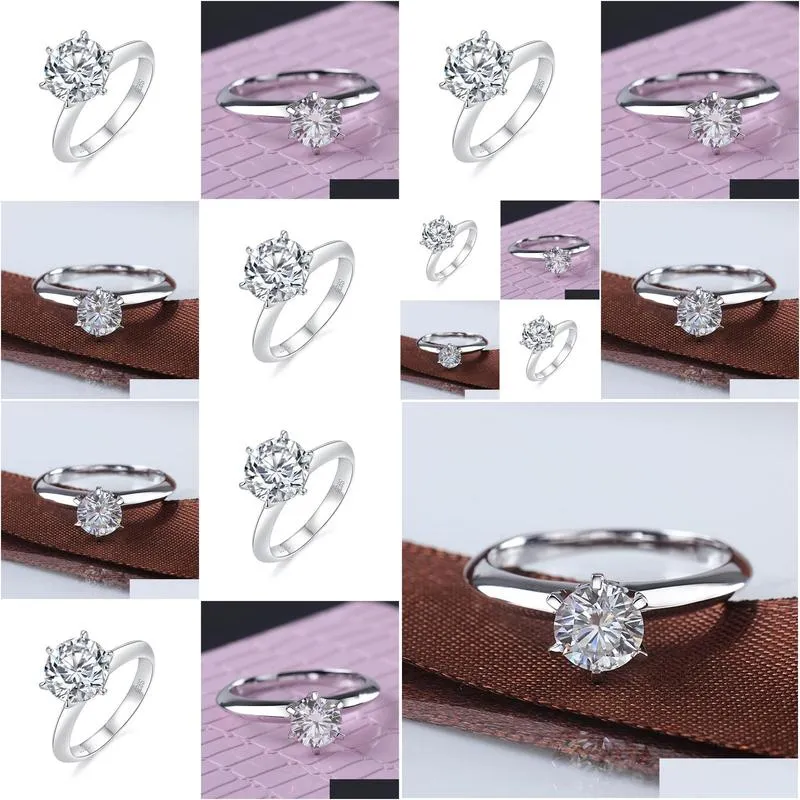 6 prongs 925 sterling silver moissanite finger ring real 3 carat d color top quality women