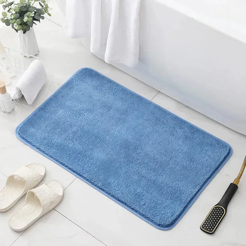 Bath Mats Solid Color Fluffy Bathroom Mat Anti-slip Bath Carpets Doormat For Toilet Absorbent Floor Rug Beside Bathtub Wash Basin Washable