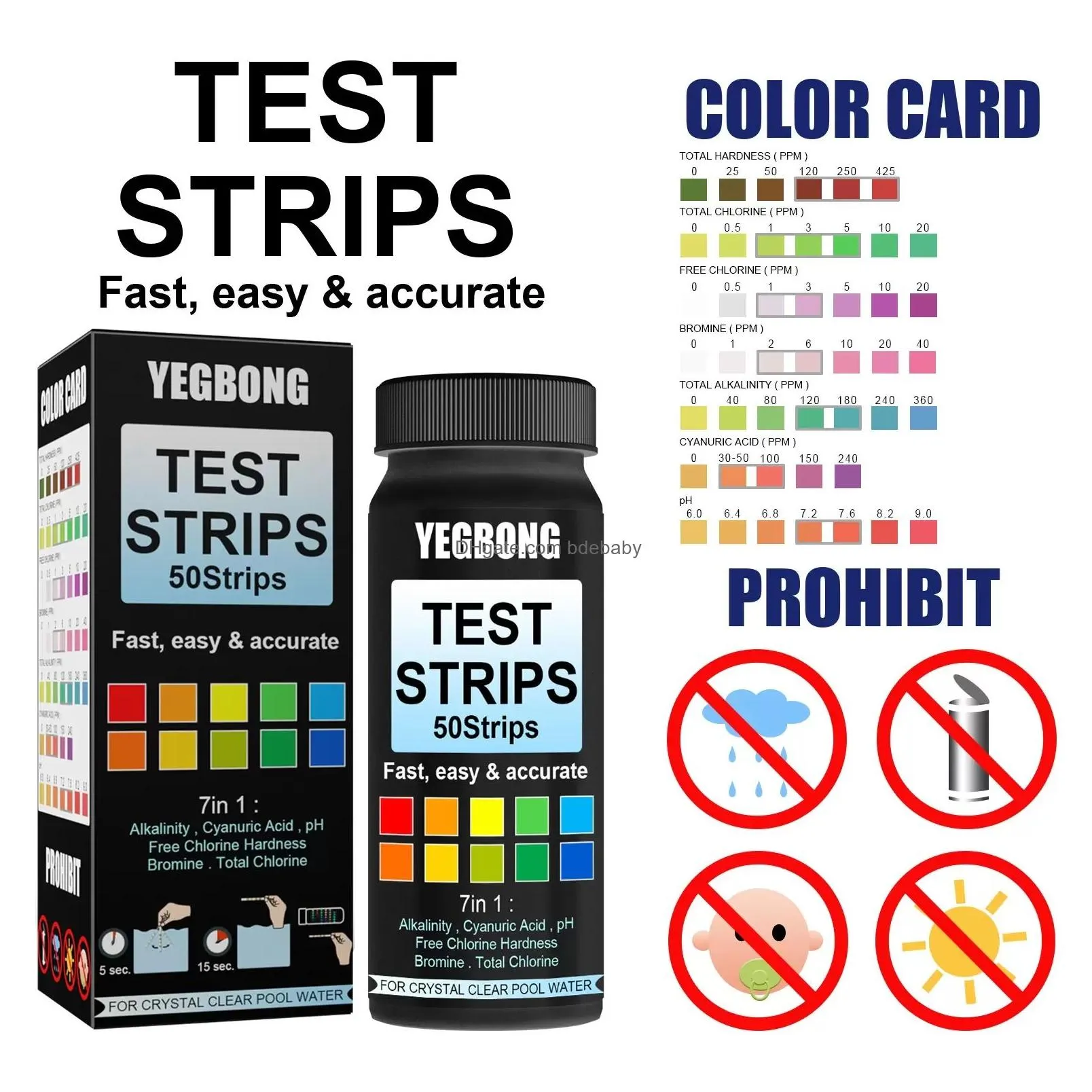 Other Pools & Spashg Freight Yegbong Oem  3 In 1 Test Paper Water Tools Pool Drinking Quality Tester Strips Ph Meter Testing H45494 Dhpcd