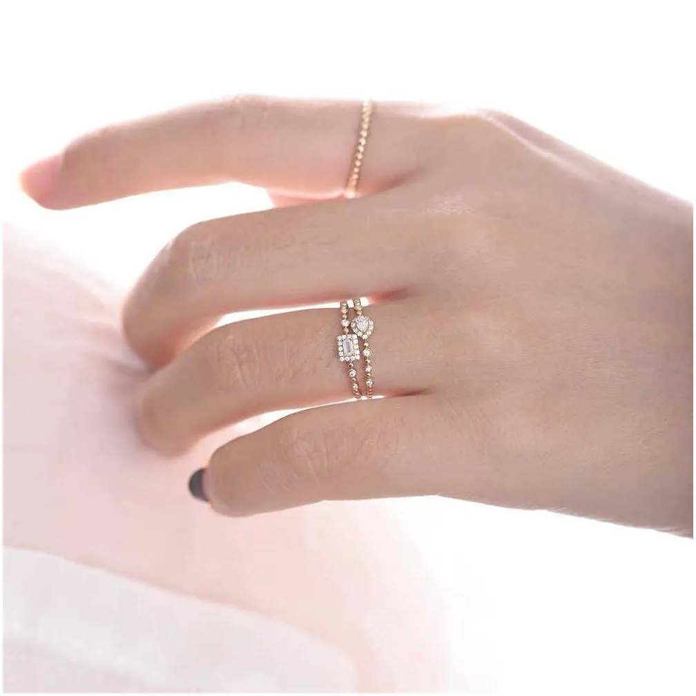 Band Rings Trendy Korean Womens Dainty Ring Concise Geometry Zirconia Gold Color Stacking Crystal Jewelry Dropship Suppliers R742 Dro Otl0D