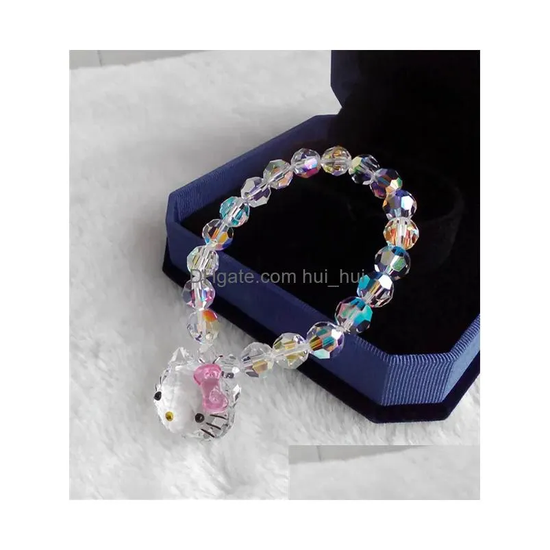 Charm Bracelets S925 Sier Austrian Crystal Lovely Kitty Cat Cute Cats Link Chain Girl Children Choker Necklaces Earrings Beads Brace Dhmu2