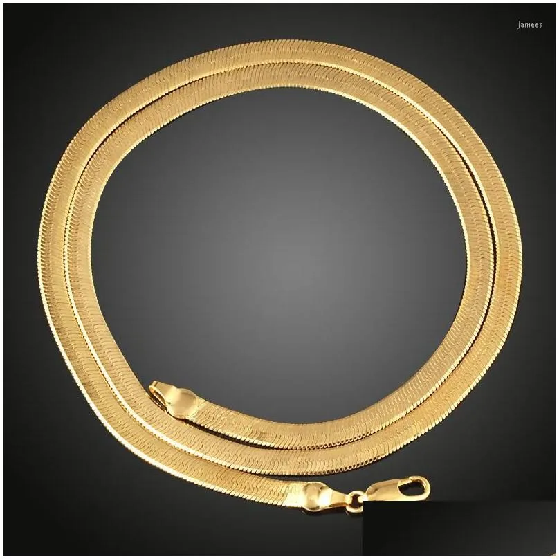 Chains 3/4/7Mm Wide Vintage Snake Bone Necklace For Women Men Flat Herringbone Chain Chokers Gold Filled  Jewelry Drop Delivery Dhlrd