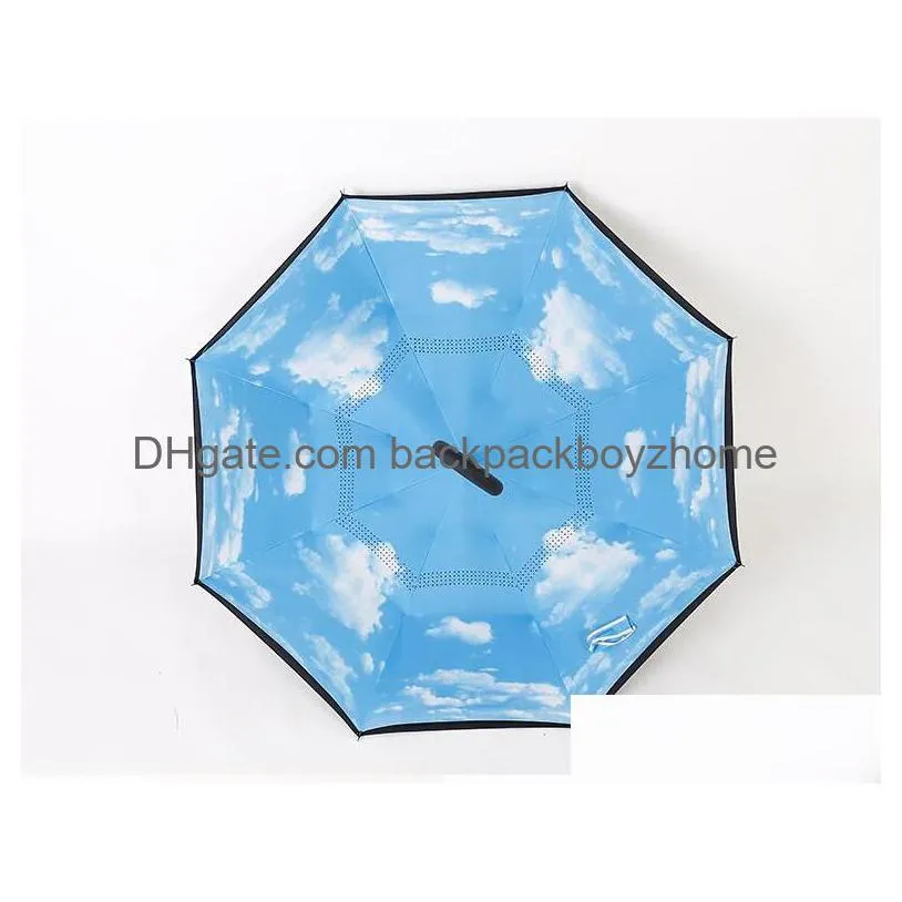 Umbrellas Newreverse Windproof Reverse Layer Inverted Umbrella Inside Out Stand Sea Drop Delivery Home Garden Household Sundries Dhi9G