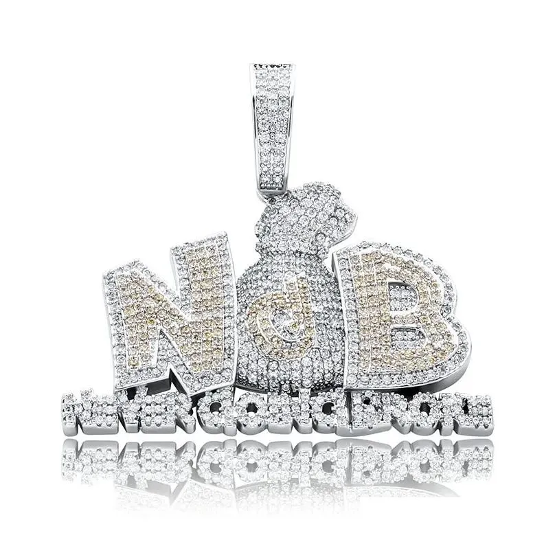 Pendant Necklaces Hip Hop Money Bag Never Going Broke Iced Out Letters Necklace Micro Pave Cubic Cz Jewelry Drop Delivery Dhkdz