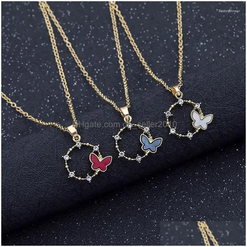 Pendant Necklaces 1Pc Simple Geometric Round Circle Butterfly Flower Zircon Clavicle Necklace Animal Flying Bee Dragonfly Insect Drop Dhtfs