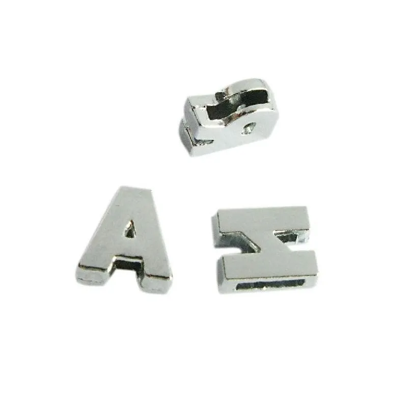 50Pcs/Lot Hole 10Mm Chrome Plain Slide Letter A - Z Alloy Diy Charms English Alphabet Fit For Leather Wristband Bracelet Keychains Je Dhevn