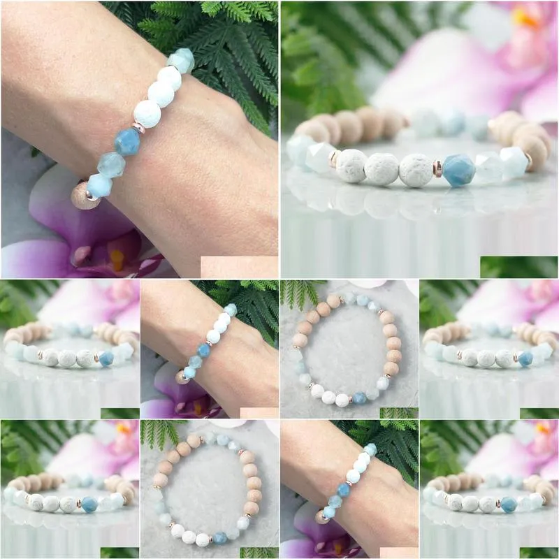 Mg1055 Blue Aquamarine Diffuser Bracelet Healing Crystals And Stones Essential Oil Jewelry Lava Bead Gemstone Mala Yoga Drop Delivery Dhapg