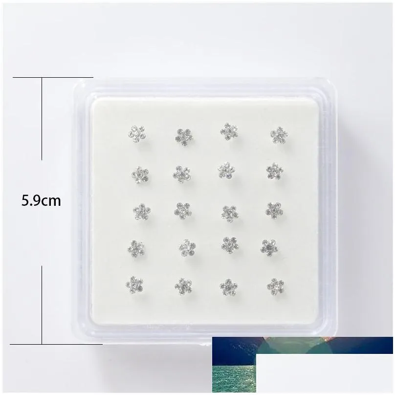 20Pcs/Box Body Nose Piercing Jewelry Rings Studs For Women Colored Crystal Flower Nail Wholesale Drop Delivery Dhc9M