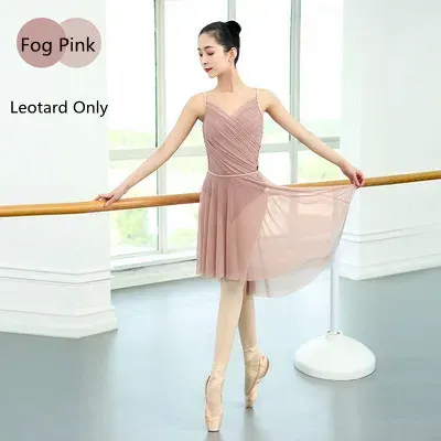 Stage Wear Ballet Leotards For Women Pleated Camisole Ballerine Femme Mesh Middle See-through Vestidos Tutu Skirts Adult Dance