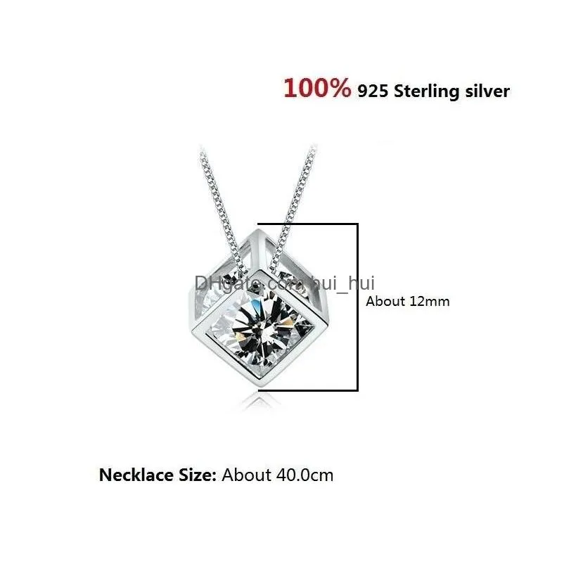 Pendant Necklaces 925 Sterling Sier Love Cube Diamond S925 Crystal Shining Square Statement Link Chans Choker Necklace Wedding Vinta Dhtak