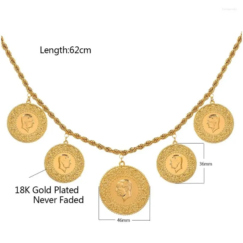 Chokers Choker Muslim Islam Zinc Alloy Coin Portrait Pendant Necklaces Gold Color Arab Money Sign Chain Middle Eastern Jewelry Gift Dr Ot5Jo