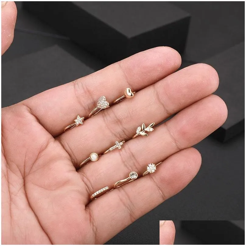 Fashion Heart Clip On Nose Ring Star Fake Piercing Cross Jewelry Faux Nez Drop Delivery Dh1Pr