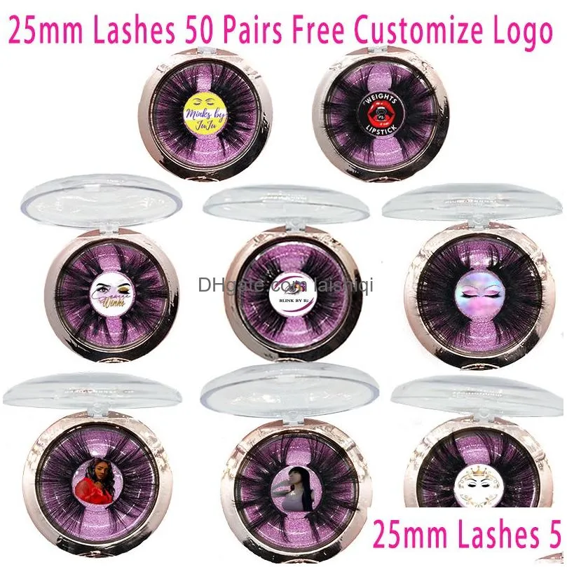 False Eyelashes Custom Logo 25 50 100 Pairs 25Mm 3D Mink Lashes Handmade Dramatic Cruelty Wholesale Drop Delivery Health Beauty Makeu Dh72K