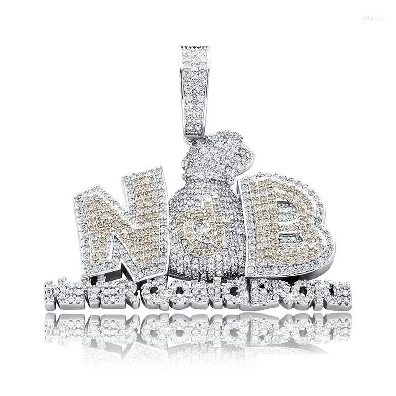 Pendant Necklaces Hip Hop Money Bag Never Going Broke Iced Out Letters Necklace Micro Pave Cubic Cz Jewelry Drop Delivery Dhkdz