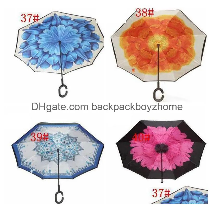 Umbrellas Newreverse Windproof Reverse Layer Inverted Umbrella Inside Out Stand Sea Drop Delivery Home Garden Household Sundries Dh3Gb