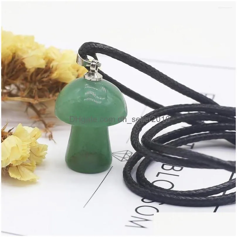 Pendant Necklaces 2Pc Mushroom Natural Stone Charms Crystals Rose Quartz Agate Opal Amethyst Long Rope Chains For Women Jewelry Drop Dhy6F