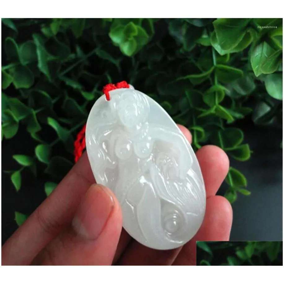 Pendant Necklaces Chinese Handmade Natural White Afghan Stone Carved Charm Nude Mermaid Lucky Jade Amet Necklace Fashion Gift Drop De Dhuy1