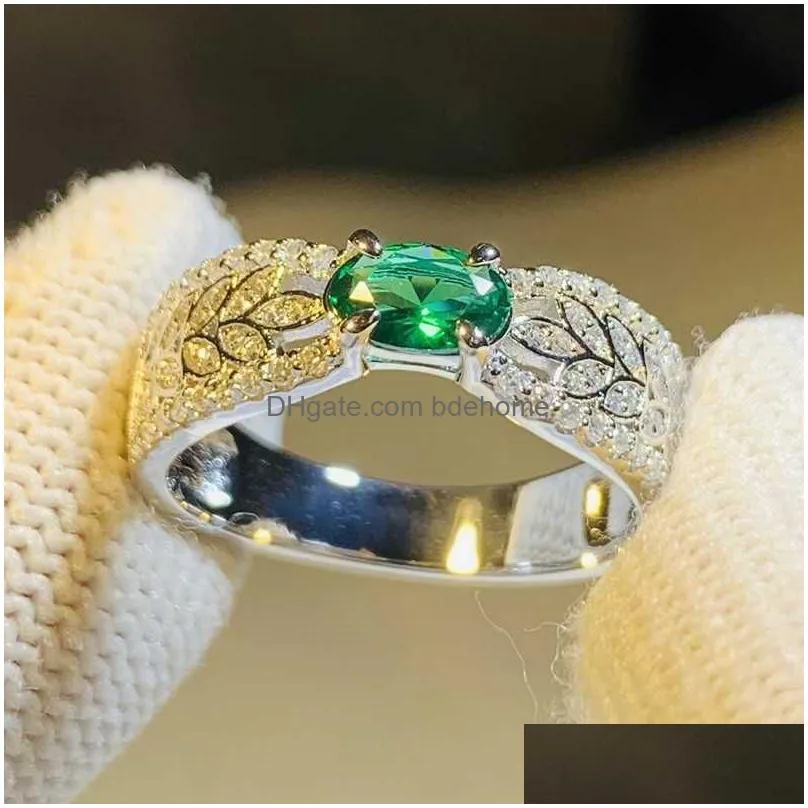 Band Rings Huitan Fancy Leaf Oval Green Cubic Zirconia Wedding For Women 2023 New Exquisite Finger Accessories Fashion Jewelry Drop D Dh0Xi