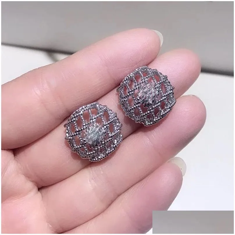 1.8cm fashion classic grid alloy silver needle earrings ear studs ear pendants accessories for women favorite gifts in european and american
