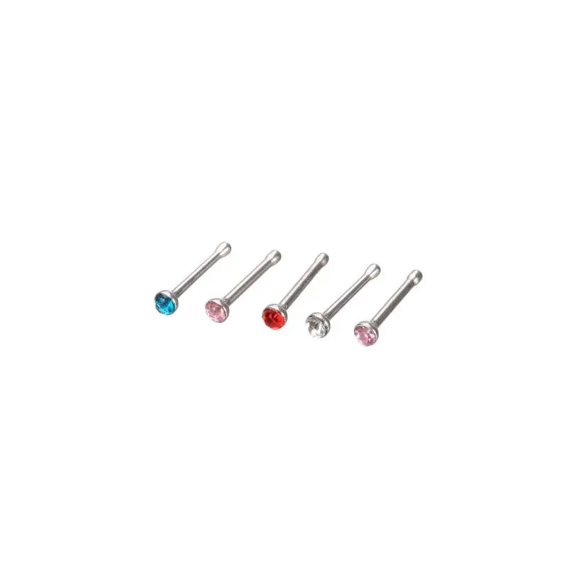 24Pcs Crystal Nose Ring Studs Fashion Body Women Girl Jewelry Stainless Surgical Steel Piercing Colorf Rhinestone Drop Delivery Dhxmv