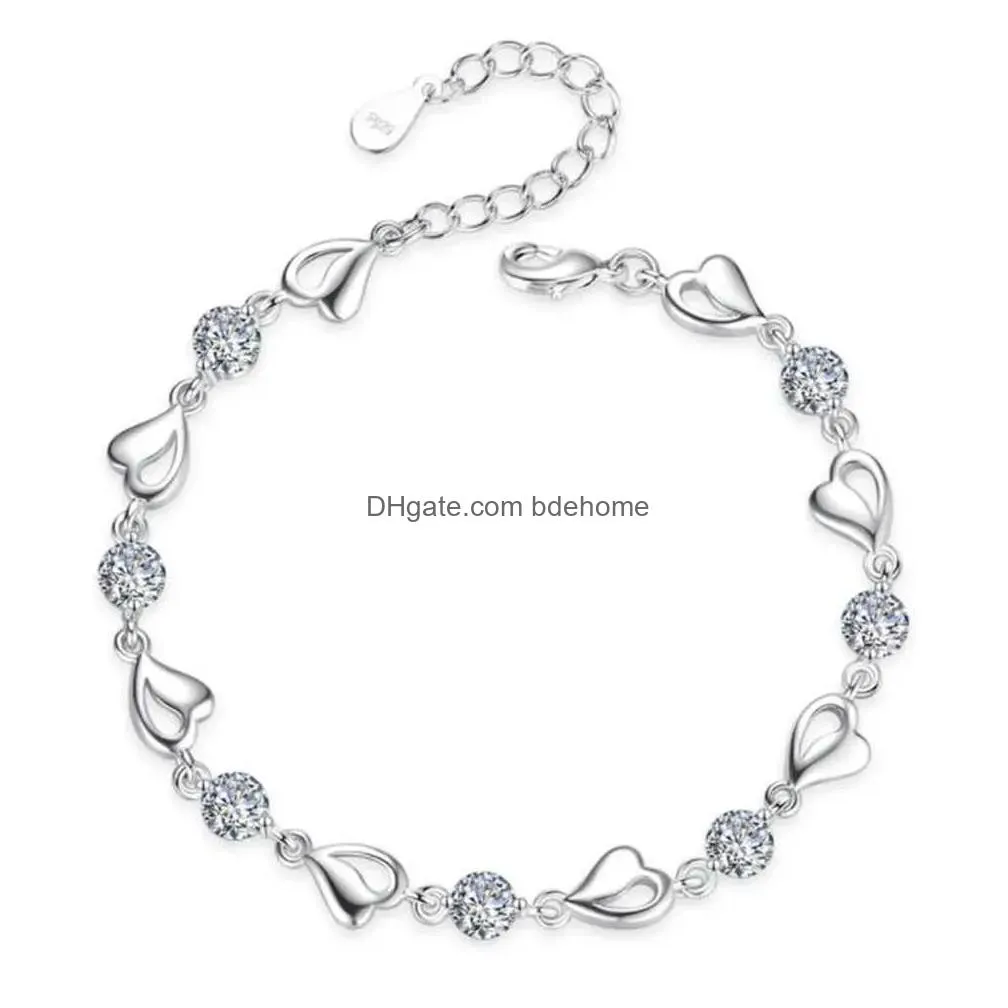 Chain 925 Sterling Sier Bracelet Jewelry High Quality Retro Heart Shaped Wedding Cubic Zirconia Length 20Cm Q240401 Drop Delivery Dhlym