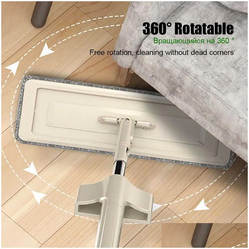 Magic Self-Cleaning Squeeze Mop Microfiber Spin And Go Flat For Washing Floor Home Cleaning Tool Bathroom Accessories 210805