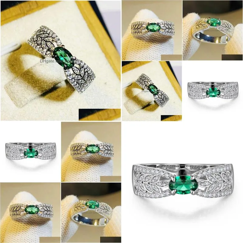 Band Rings Huitan Fancy Leaf Oval Green Cubic Zirconia Wedding For Women 2023 New Exquisite Finger Accessories Fashion Jewelry Drop D Dh0Xi