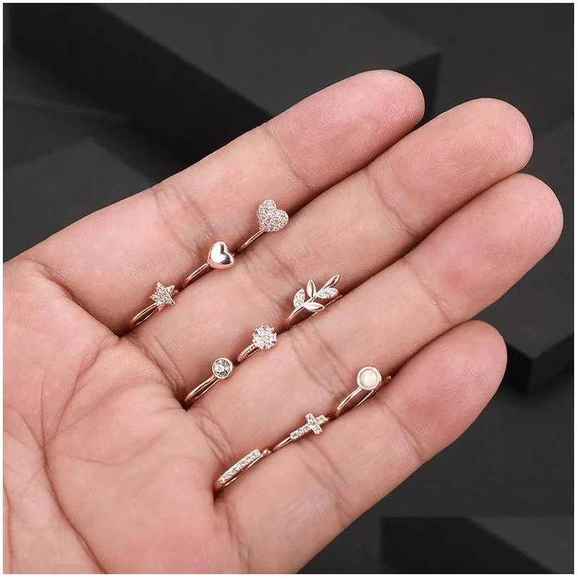 Fashion Heart Clip On Nose Ring Star Fake Piercing Cross Jewelry Faux Nez Drop Delivery Dh1Pr