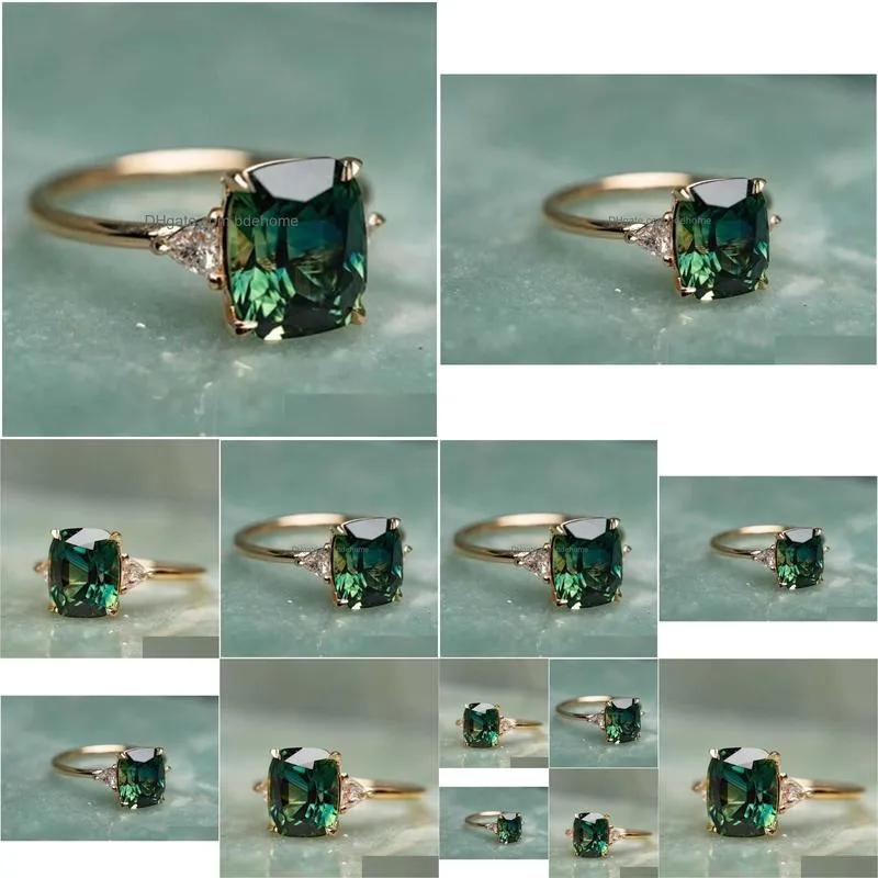 Band Rings Ring Bright Square Emerald Engagement Womens Gold Luxury Zircon Green Wedding Party Gift Fashion Jewelry Drop Delivery Dhysm