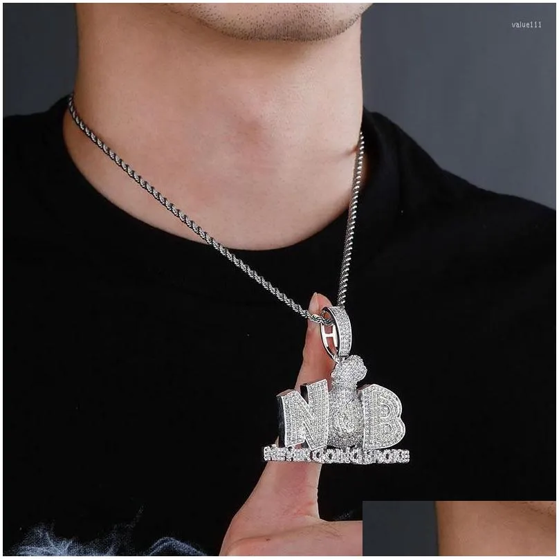 Pendant Necklaces Hip Hop Money Bag Never Going Broke Iced Out Letters Necklace Micro Pave Cubic Cz Jewelry Drop Delivery Dhkdz