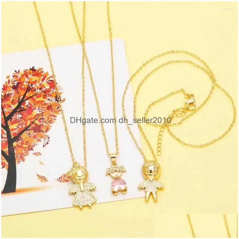 Pendant Necklaces Flola Gold Plated Girl Boy For Women Pink Crystal Heart Figure Couple Jewelry Gifts Nkev58 Drop Delivery Dhrs2