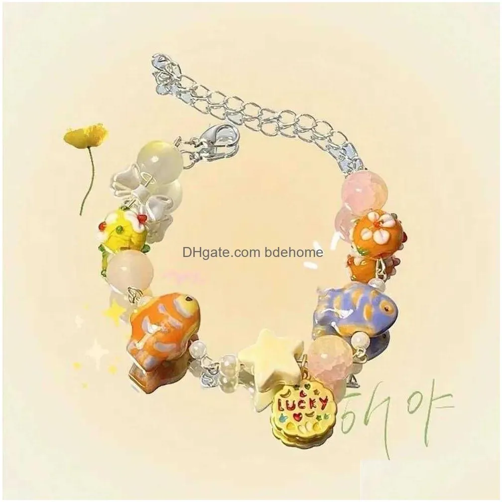 Chain Resin Bead Lucky Fish Bracelet  Glass Fashion Design Coconut Tree Korean Jewelry Accessories Gift Q240401 Drop Delivery Dh3T4