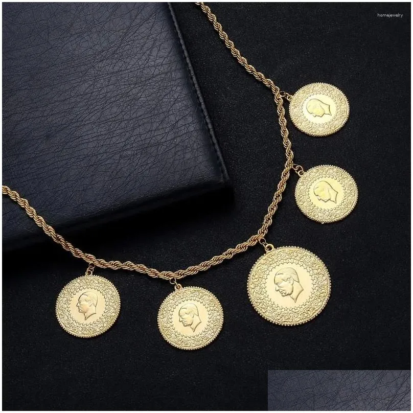 Chokers Choker Muslim Islam Zinc Alloy Coin Portrait Pendant Necklaces Gold Color Arab Money Sign Chain Middle Eastern Jewelry Gift Dr Ot5Jo