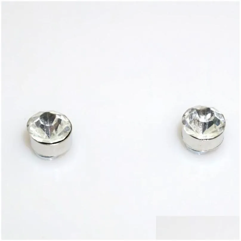 Stud Regelin 12 Pair/Lot 4/5/6/7Mm Round Crystal Rhinestone Magnet Earring Puck Women Mens Magnetic Fake Ear Plug Jewelry Drop Delive Dhuip