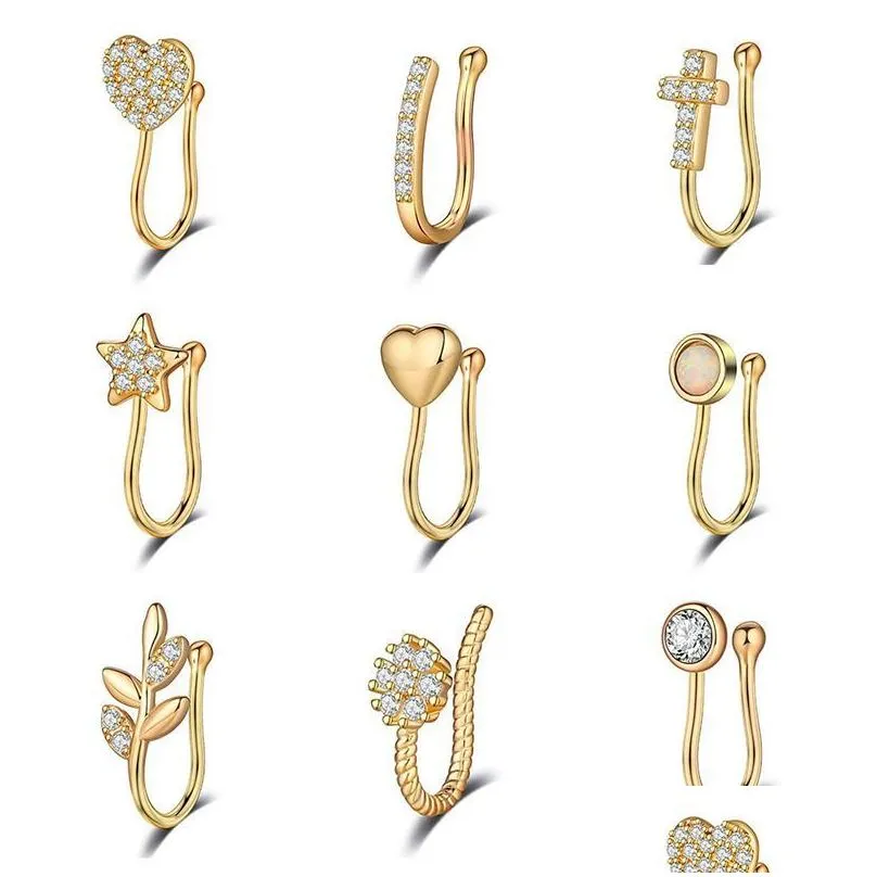Fashion Heart Clip On Nose Ring Star Fake Piercing Cross Jewelry Faux Nez Drop Delivery Dh1Pr