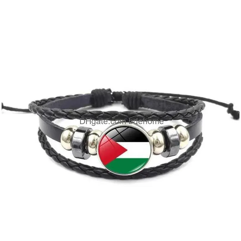 Chain Palestinian Flag Era Leather Bracelet For Men And Women Retro Mti Layered Beaded Fashion Accessories Drop Delivery Dhaiy