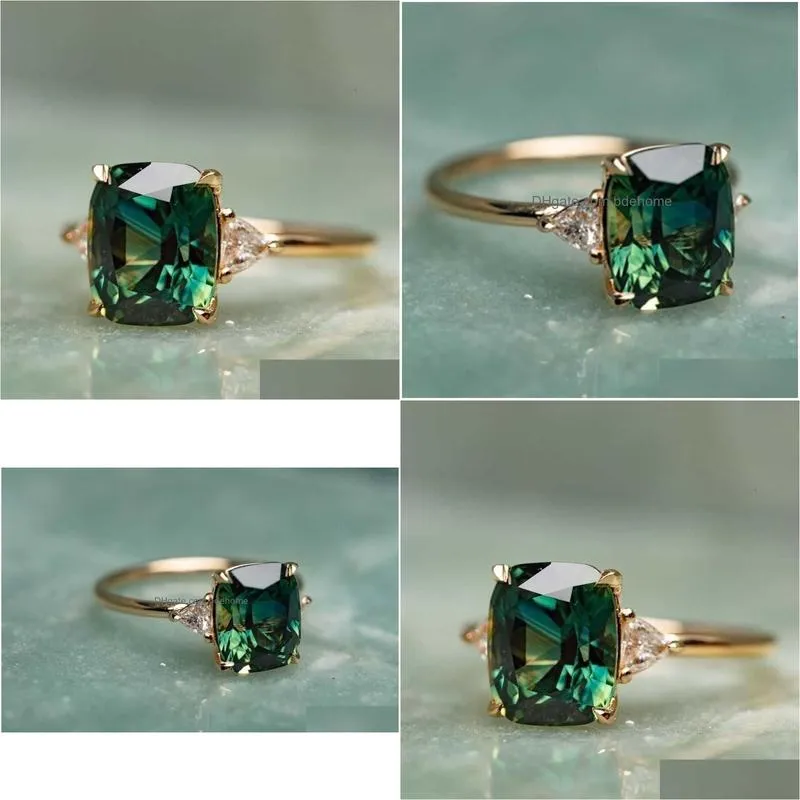 Band Rings Ring Bright Square Emerald Engagement Womens Gold Luxury Zircon Green Wedding Party Gift Fashion Jewelry Drop Delivery Dhysm