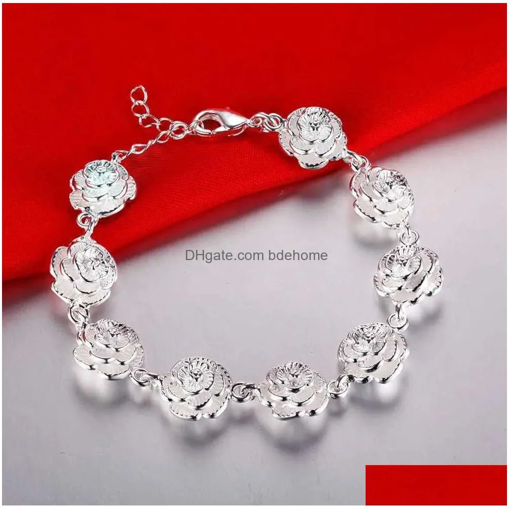 Chain Charming 925 Sterling Sier Rose Bracelet Suitable For Womens Fashion Beautif Party And Wedding Accessories Exquisite Luxury Jew Dh9Dl