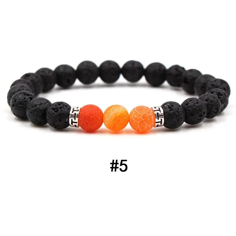 New Arrival 7 Colors Chakra Men Lava Rock Bracelet 8Mm Black Natural Volcanic Healing Energy Stone Yoga Bangle For Women Fashion Drop Dhz5C