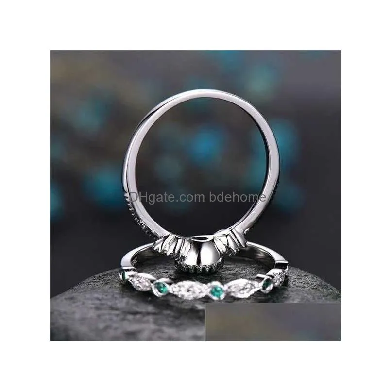 Band Rings 100 Real S925 Sterling Sier Emerald Diamond Ring Women Gemstone Topaz Turquoise Anillos De Jewelry Bizuteria Drop Delivery Dhg1M