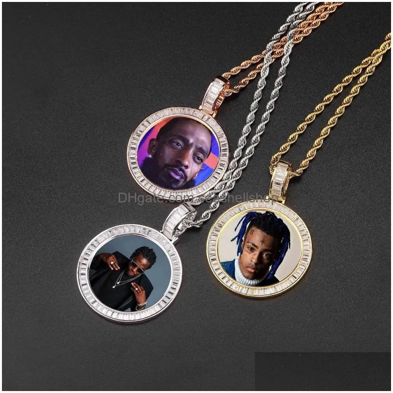 Pendant Necklaces Custom Made Po Round Medallions Tennis Chain Cubic Zircon Necklace For Men Women Hip Hop Jewelry Gift Drop Delivery Dhfcr