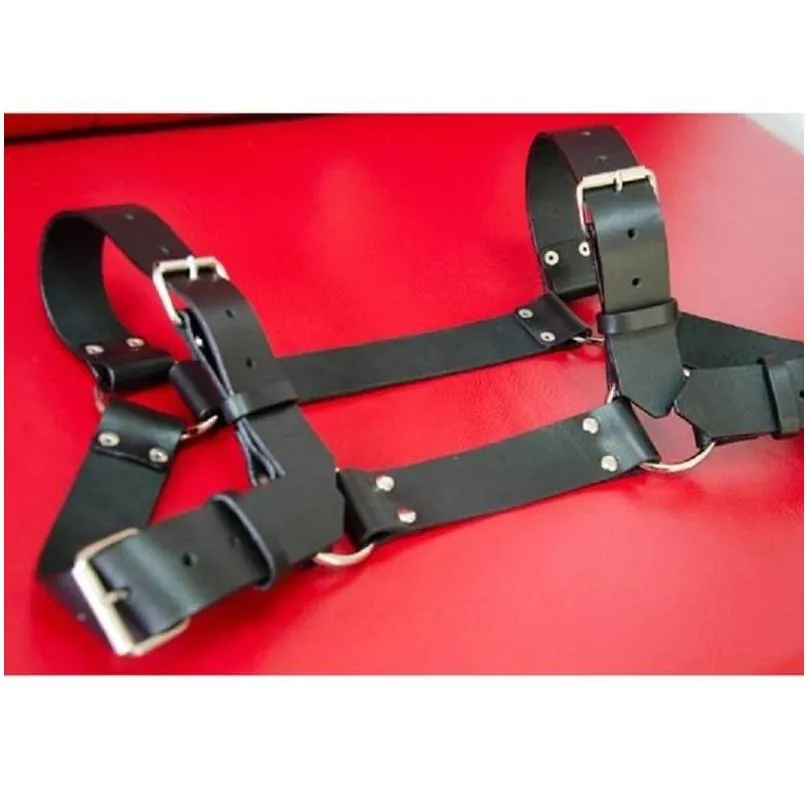 Leather Tops Men Harness Erotic Bondage Night Clubwear Gay Shoulder Body Chest Muscle Belt Straps Hombre Costumes Bras Sets9644276