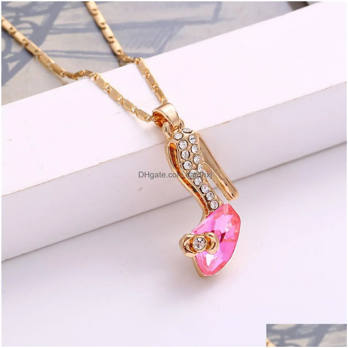 Pendant Necklaces Fashion Austria Crystal Shoes Pendants Necklace Sier Gold Chains Ladies Rhinestones High-Heeled Shoe Charms For Drop Dhcqz