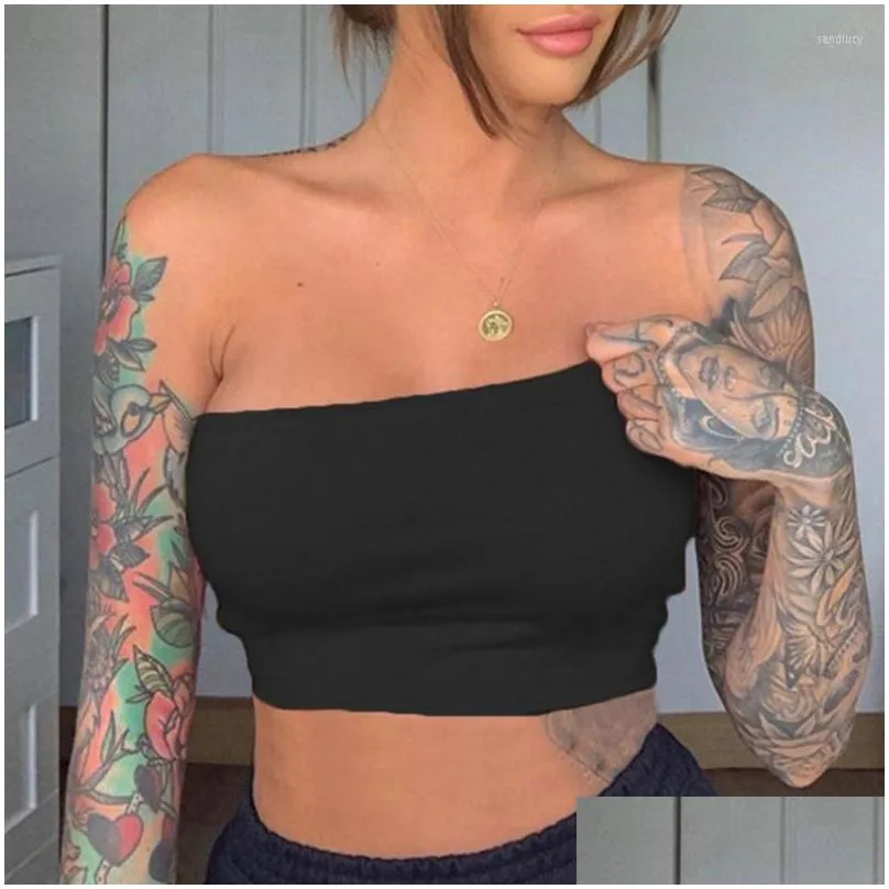 Tanks Camisoles & Tanks Women Lady Crop Tops Fluorescent Green Off Shoulder Vest Tube Top Bra Bralette Bandeau Stretch Seamless Bras