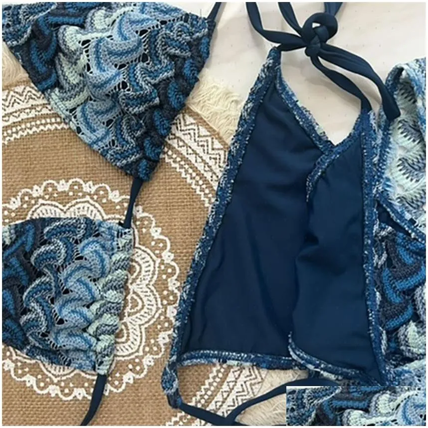 Designer Crochet Bikinis Women Beach Bra Briefs Set Sexy Pool Party Swimwear Skirt Halter Split Swimsuit 3 Piece Bathing Suit Sets