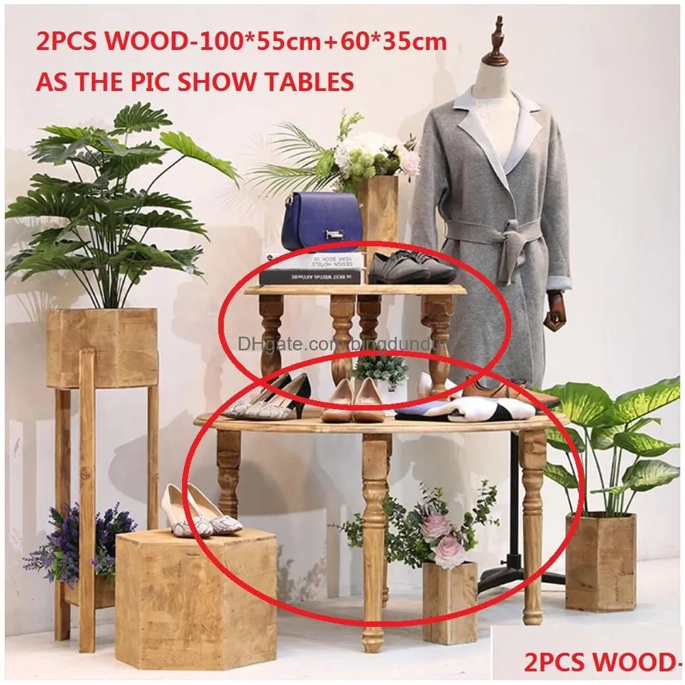 Commercial Furniture Clothing Store Display Rack Floor Type High Low Island Platform Solid Wood Antique Window Show Racks Womens Cloth Dhrsc