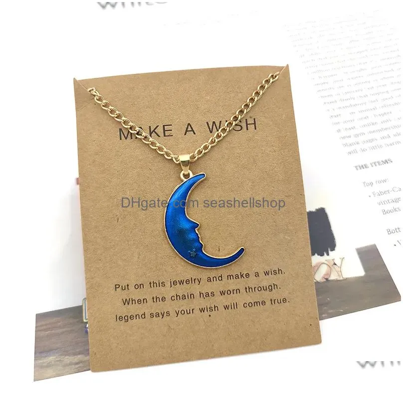 Pendant Necklaces Fashion Starry Sky Clavicle Chain Make A Wish Gift Card Dream Planet Star Necklace Jewelry Accessories In Bk Drop De Dhl3H