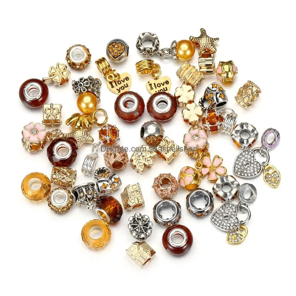 Charms Diy Jewelry Making 50Pcs/Lot Crystal Large Hole Loose Spacer Craft European Rhinestone Beads Pendant For Charm Bracelet Drop De Dhdsn