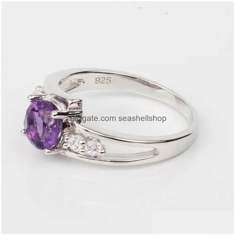 Band Rings Purple Amethyst Ring For Women Sier 60Mm Crystal Engagement Design February Birthstone Jewelry R016Pan Cluster Rings837035 Dhxkz